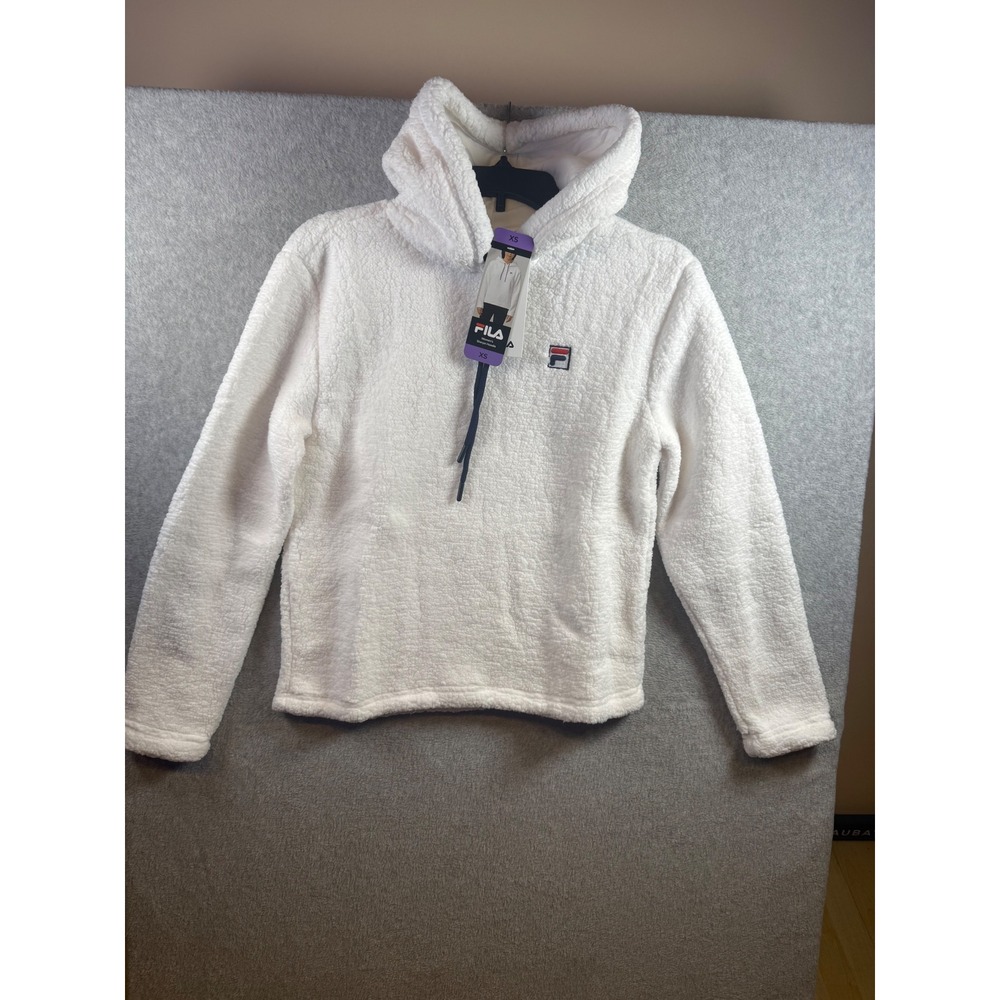 Fila Womens Sherpa Hoodie White Fleece Pullover Sweatshirt XS NWT